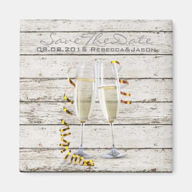 Aimant pays français blanc bois blanc flûtes champagne (Devant)