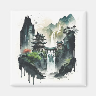 Aimant Paysage antique de l'encre chinoise avec cascade