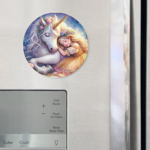Aimant Paysage de rêve de licorne de fille endormie