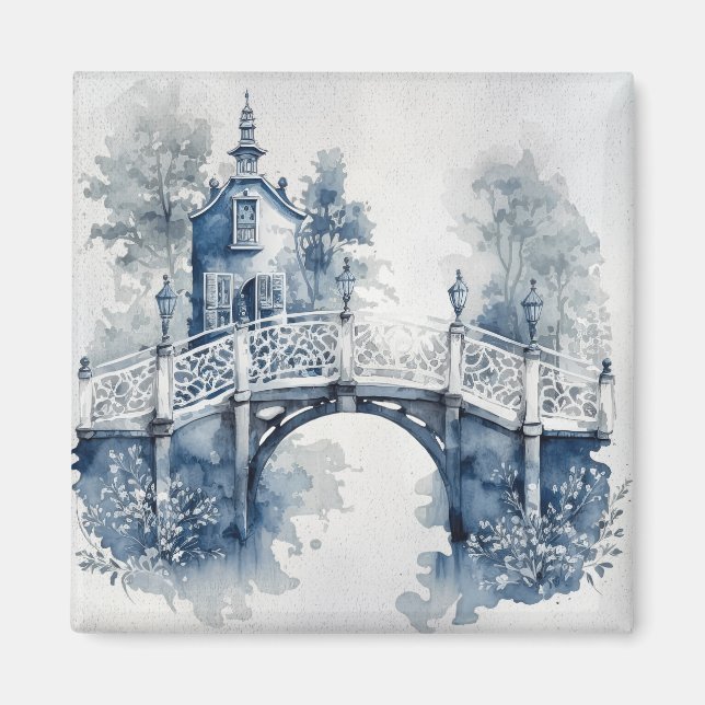 Aimant Paysage de style Delft bleu et blanc (Devant)