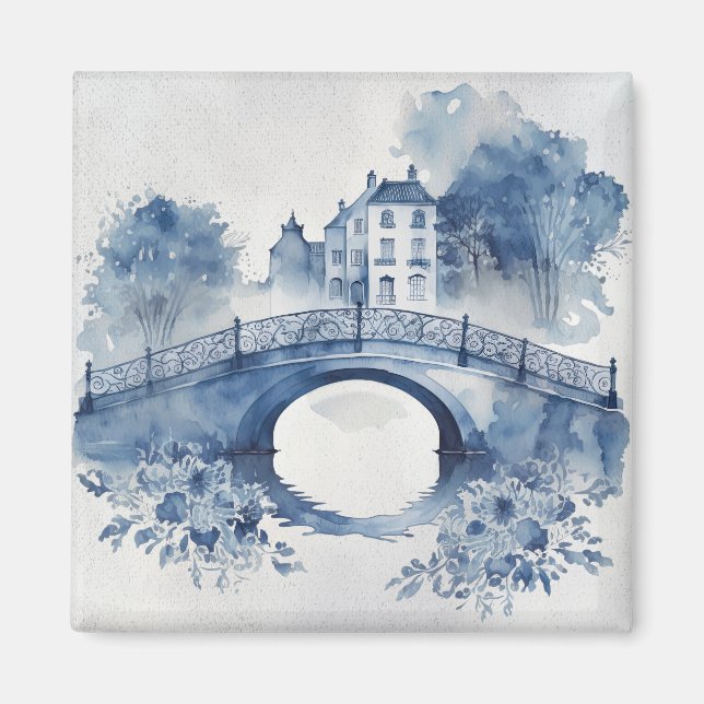 Aimant Paysage de style Delft bleu et blanc (Devant)