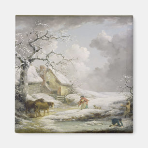 Aimant Paysage hivernal avec des hommes qui font des vagu