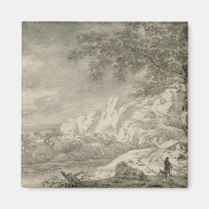 Aimant Paysage montagneux avec un randonneur