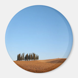 Aimant paysage toscan rond avec cyprès