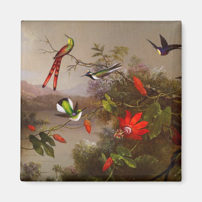 Aimant Paysage tropical avec dix colibris (Devant)