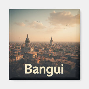 Aimant Paysage urbain de Bangui à l'heure dorée avec tour