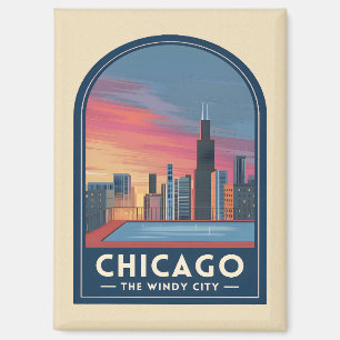 Aimant Paysage urbain du coucher de soleil à Chicago, voy