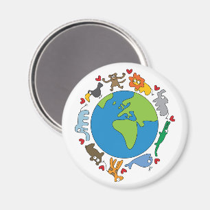 Aimant Peace And Love Cute Cartoon Animaux du monde