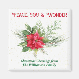 Aimant Peace Joy & Wonder Red Poinsettia Christmas