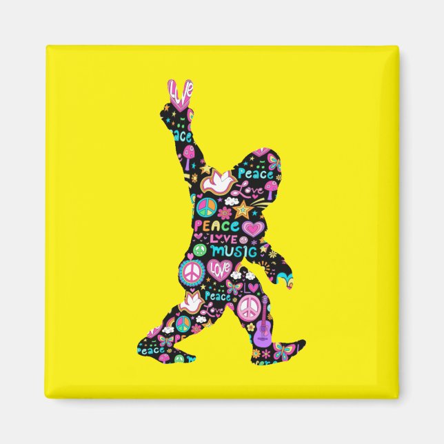 Aimant Peace Love Bigfoot Hippie Funny Bigfoot Lover (Devant)