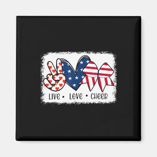 Aimant Peace Love Cheer Usa Drapeau 4 juillet Cheerled
