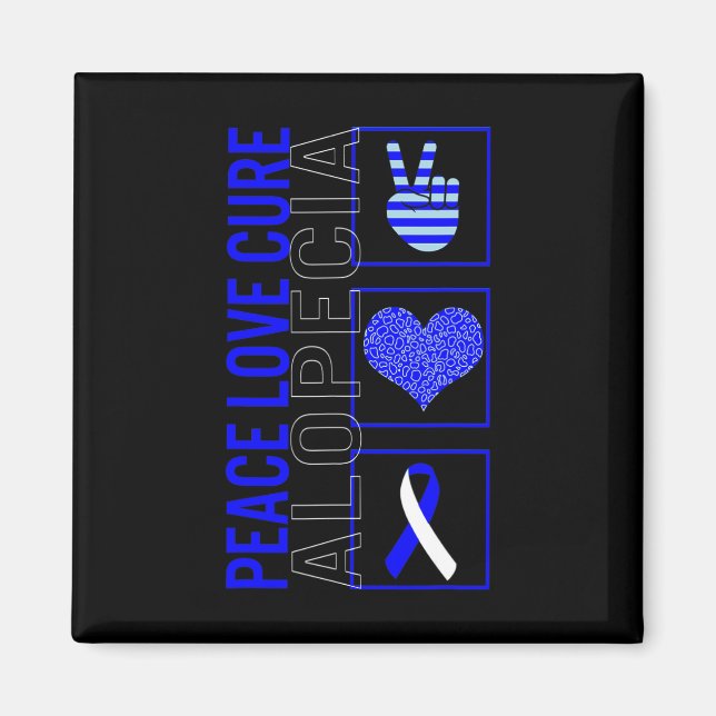 Aimant Peace Love Cure Alopecia Awareness Ribbon Warrior (Devant)