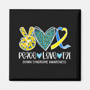 Aimant Peace Love Cure Bleu & Jaune Ribbon Down Syndrome