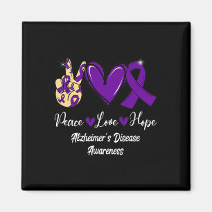 Aimant Peace Love Hope Purple Ribbon Alzheimer Disease Aw
