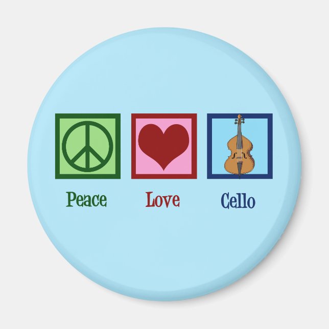 Aimant Peace Love Joueur Cello bleu (Devant)