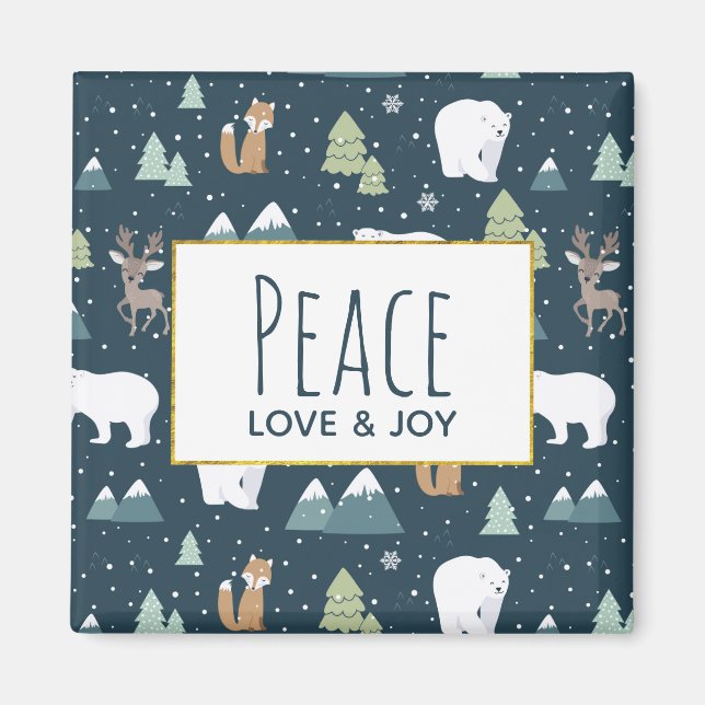 Aimant Peace Love & Joy Christmas Animaux Motif (Devant)