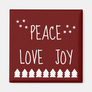 Aimant Peace Love Joy Script White Trees Stars Holiday M