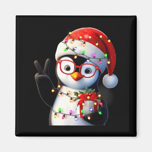 Aimant Peace Sign Hand Penguin Santa Christmas Penguin Pa (Devant)