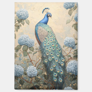 Aimant Peacock Élégant avec Peinture à l'Huile d'Hydrange