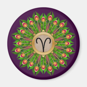 Aimant Peacock Feather Wreath Zodiac Sign Aries