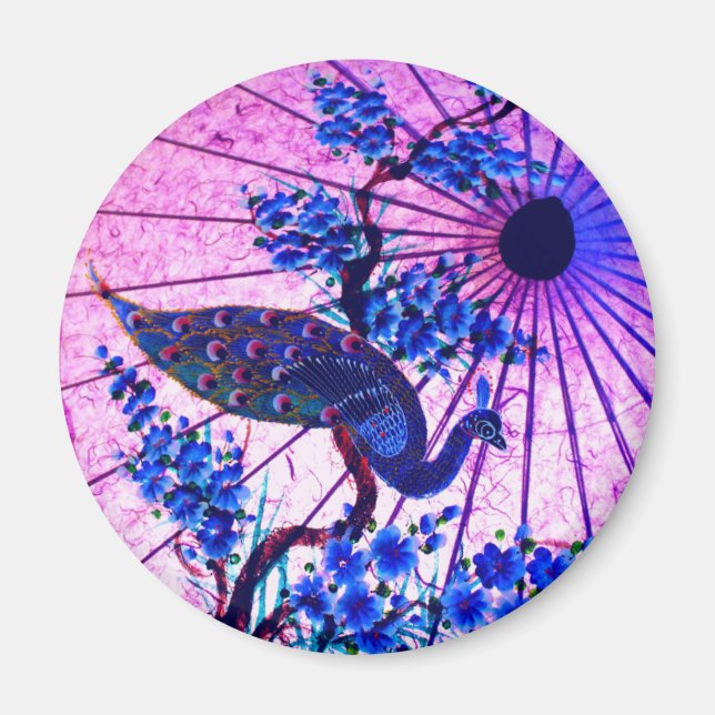 Aimant Peacock oriental parasol japonais cerisier fleurs (Devant)