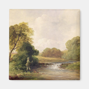 Aimant Pêche : Jouant un poisson (huile sur la toile)