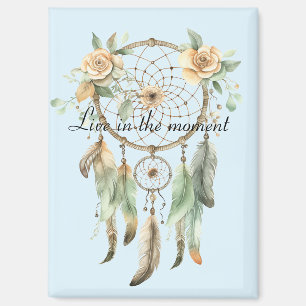 Aimant Pêcher Plumes florales vertes Dream Catcher
