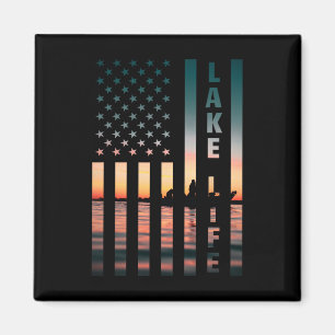 Aimant Pêcheur de la vie au lac Coucher de soleil Drapeau