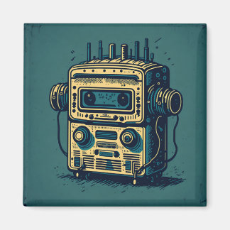 Aimant Pegatina Redonda vintage robot mignon radio casset