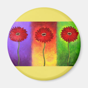 Aimant Peinture à fleur marguerite rouge - Multi