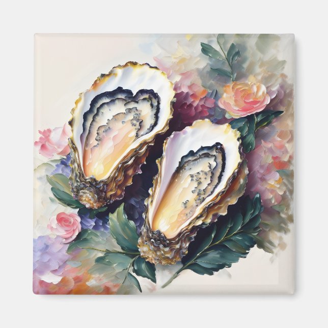 Aimant Peinture à l'huile d'huître Art floral (Devant)