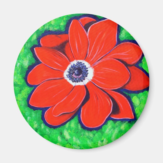 Aimant Peinture d'anémone rouge vif (Devant)