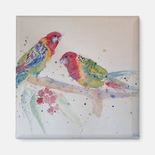 Aimant Peinture d'aquarelle rouge Rosella Parrot (Devant)