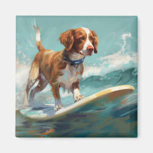 Aimant Peinture de Brittany Spaniel faisant du surf sur l