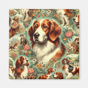 Aimant Peinture de chien breton vintage