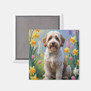 Aimant Peinture de fleurs printanières Bernedoodle