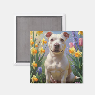 Aimant Peinture de fleurs printanières de chien Bull Terr