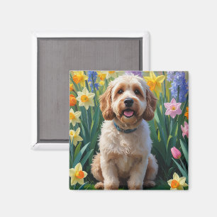Aimant Peinture de fleurs printanières de chien Cockapoo