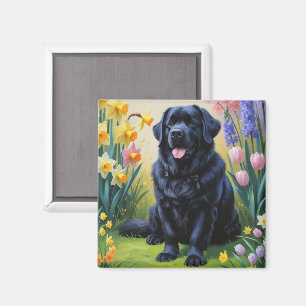 Aimant Peinture de fleurs printanières de chien de Terre-