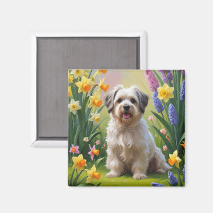 Aimant Peinture de fleurs printanières de chien Havanais