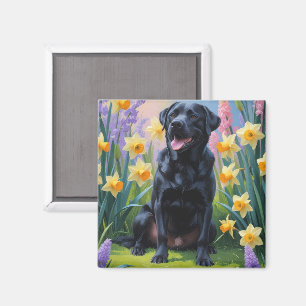 Aimant Peinture de fleurs printanières de chien Labrador 
