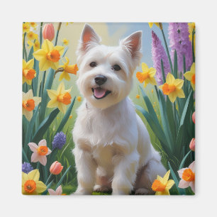 Aimant Peinture de fleurs printanières de chien Terrier T