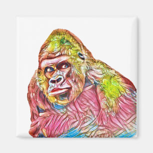 Aimant Peinture de Gorilla rose bleu jaune