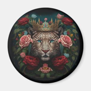 Aimant Peinture de Jaguar avec Couronne de Fleurs