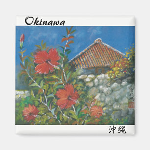 Aimant Peinture de l'aimant Hibiscus et maison Okinawan