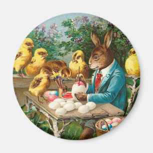 Aimant Peinture de lapin OEufs de Pâques Vintage