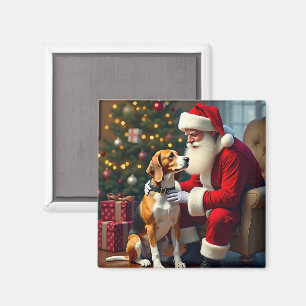 Aimant Peinture de Noël Beagle rencontre le Père Noël