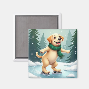 Aimant Peinture de Noël de Labrador Retriever patinant su