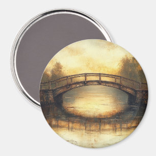 Aimant Peinture de pont vintage sur la rivière Campagne 