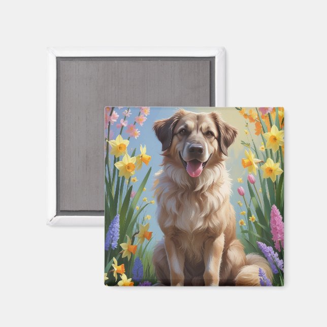 Aimant Peinture de printemps de chien berger anatolien (Recto/Verso)